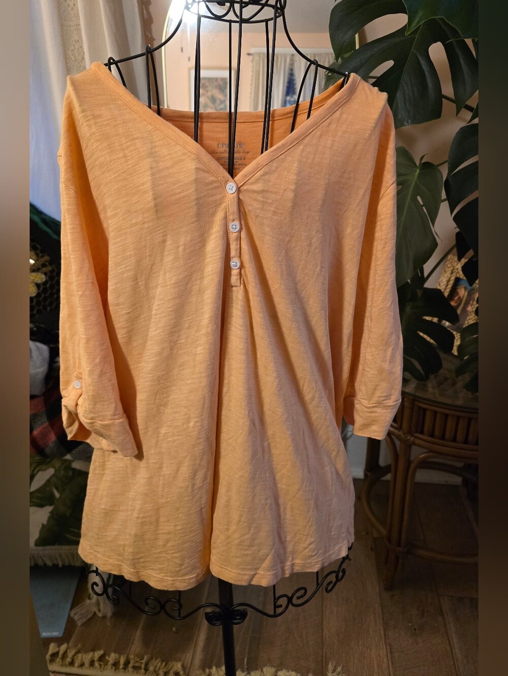 Chico’s The Ultimate Tee Peach Melon Slub Cotton Modal Henley Top 3 / XL
